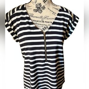 Express Monochrome Striped Zipper Top